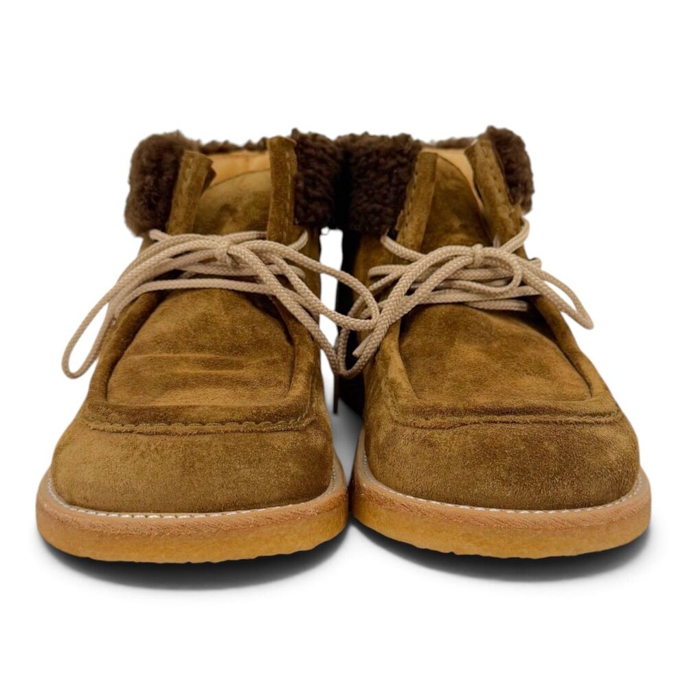 NEW Angulus Kid's Suede Chukka Moccasin Boot Shearling Trim Apron Toe Brown EU32 - Picture 2 of 12